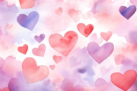 Heart pattern water color style. Valentine Background. Generative AI.