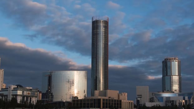 Skyscraper Buildings and Sky View Timelapse. Modern building with cloud in the evening timelapse 4K