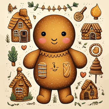 Funny Christmas Gingerbread Clipart is a great choice for creating cards, invitations, party supplies and decorations. AI generated.