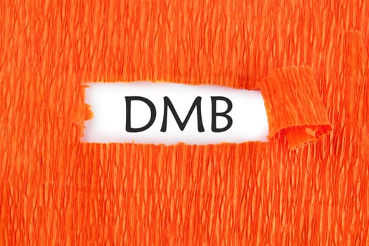 DMB the text under the torn paper is orange on a white background