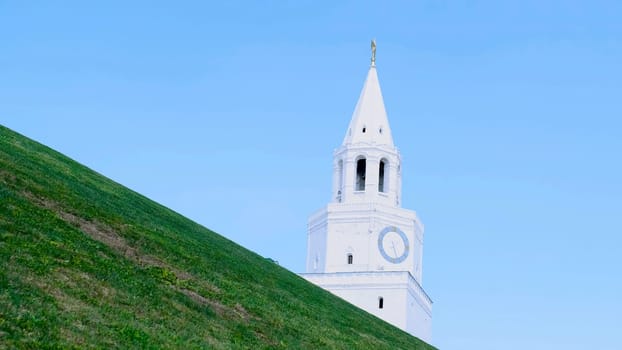 City landmark. Stock footage. Wall and tower of Kremlin. View of the city Kremlin in the ancient city.