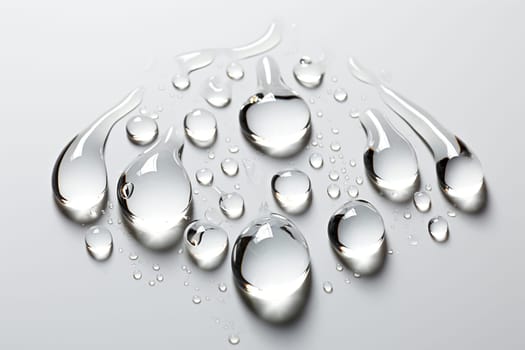 Water drops on a white surface.