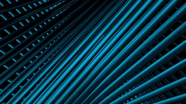 Abstract metal wire lines background, seamless loop. Motion. Blue straight and crossed 3D lines