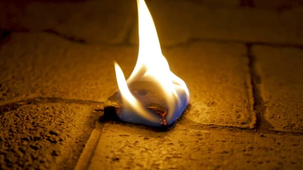 Charcoal fire with wood on cement. Coal of fire on the stone floor.