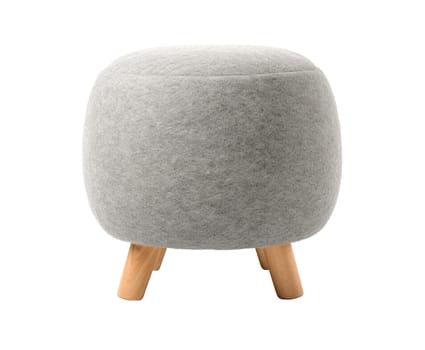 Cozy, gray pouf with natural wooden legs, isolated on a white background, perfect for modern and Scandinavian interior designs. Cut out furniture. Front view. Generative AI