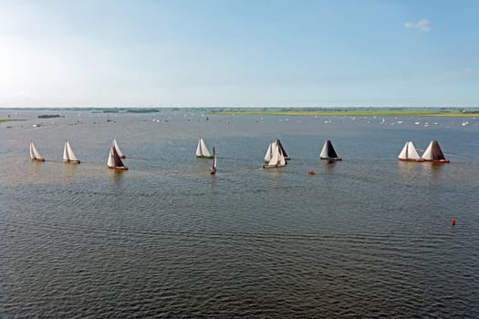 Aerial from skutsjesilen on the Heeger meer in Friesland in the Netherlands