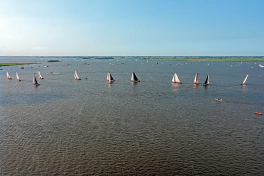 Aerial from skutsjesilen on the Heeger meer in Friesland in the Netherlands
