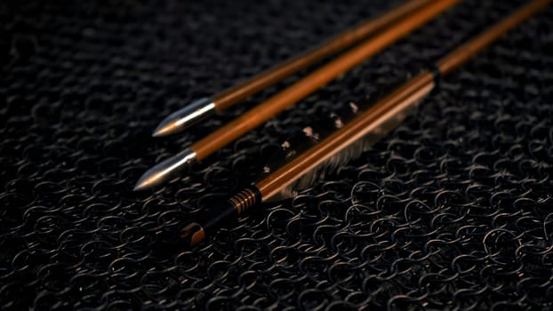 Thin arrows. Media. An iron table with small thin sharpened arrows. High quality 4k footage