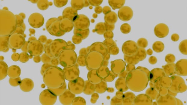 Flow of bright bubbles on a white background. Design. Air bubbles moving diagonally