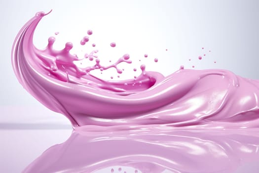 Splash of lilac icing, milk on a white background with reflection. Studio photo of the product.