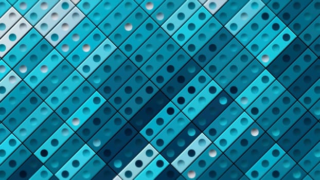 Colorful geometric pattern with blinking rectangles and symmetrical circles. Motion. Retro style of same size tiles in many rows