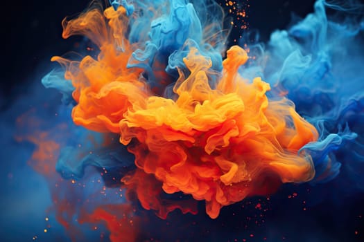 Abstract background with ink cloud of orange and blue colors. Clouds of colored smoke.