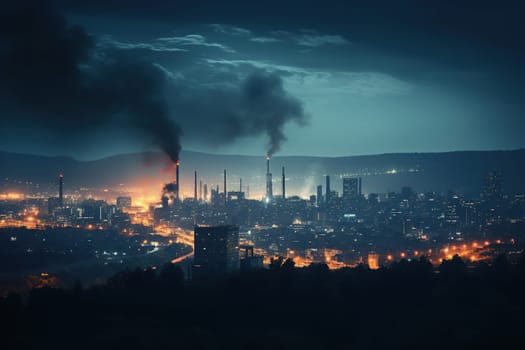 A city with factories and factories that pollute the air. Smoke from the pipes. Environmental protection.