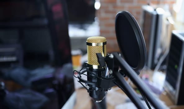 Studio microphone for recording, karaoke, streaming and blogging. Broadcasting and conferences concept