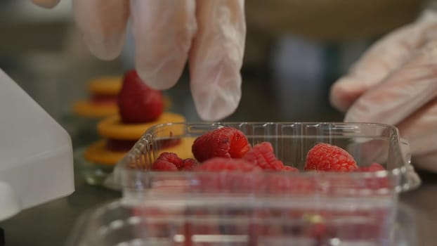 Waffle cookies with berries. Cooking delicious cookies with raspberries.