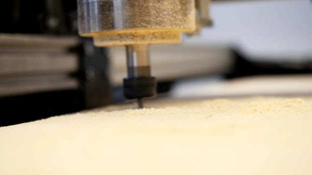 Painstaking work. Media.A CNC machine with special rods saws according to the sketch very quickly and deeply. High quality 4k footage