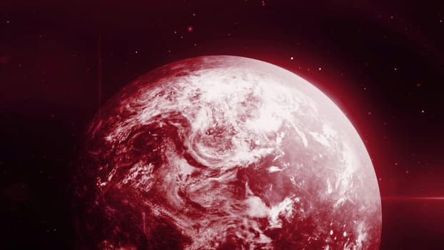 3D animation with planet in space. Motion. Colored planet with radiation in space. Planet with colored light in 3D space. Astronomy.