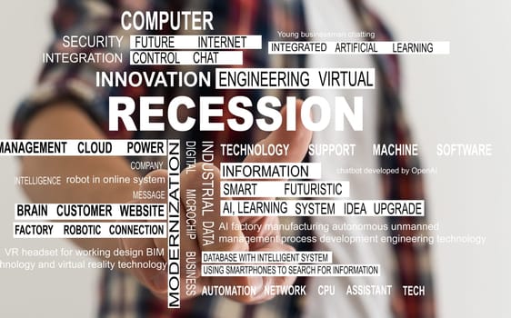 virtual icon with the word recession.