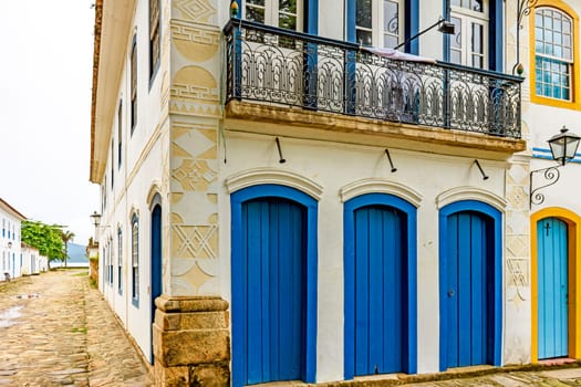 Street and old houses in the famous historic city of Paraty on the coast of Rio de Janeiro