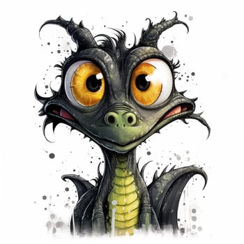 Toddler green dragon with big cute yellow eyes. High quality photo