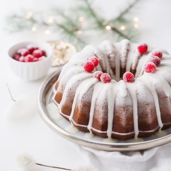 Christmas Pudding in Powdered Sugar. High quality photo
