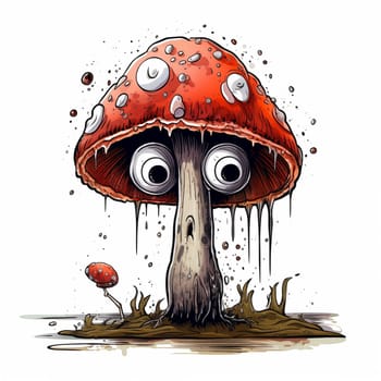 Image of a funny fly agaric with frightened eyes. High quality photo