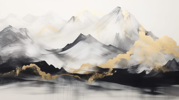 abstract mountains landscape in chinese ink painting style, ai