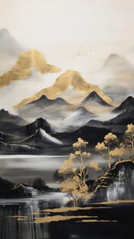 abstract mountains landscape in chinese ink painting style, ai