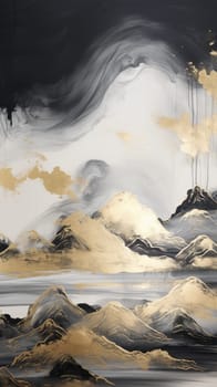 abstract mountains landscape in chinese ink painting style, ai