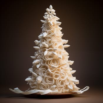Christmas tree made of white chocolate on a dark background. High quality photo