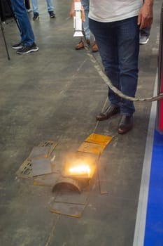 Laser metal cleaning. Metal cleaning with laser from rust. New modern innovative technologies. Metal laser cleaning with portable equipment. Cleansing laser. Highly concentrated powerful radiation.