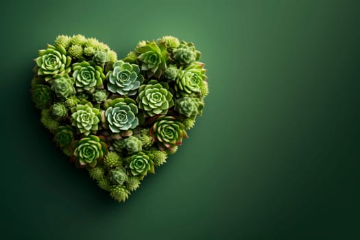 Succulents and cacti are laid out in the shape of a heart. The copy space. Minimalism.