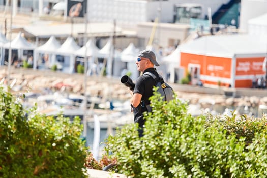 Monaco, Monte-Carlo, 28 September 2022: the photographer blogger makes a report from the event of the largest fair exhibition in the world yacht show MYS, port Hercules, a lot of new mega yachts. High quality photo