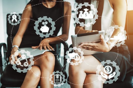 Finance and Money Transaction Technology Concept. Icon Graphic interface showing fintech trade exchange, profit statistics analysis and market analyst service in modern computer application. uds