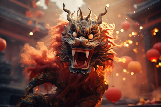 New Year Festival Dragon Festival has traditional smoke and fireworks in Chinese temples.by Generative AI.