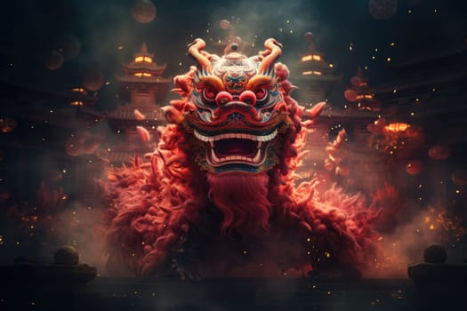 New Year Festival Dragon Festival has traditional smoke and fireworks in Chinese temples.by Generative AI.