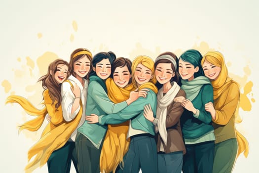 Human unity of hugging group of happy friends.by Generative AI.