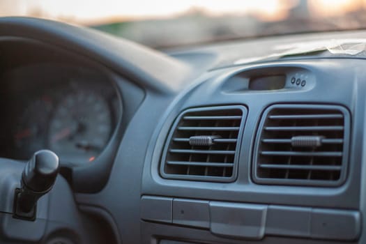 Inside the car. Machine panel. Transport management. Heating in the car.