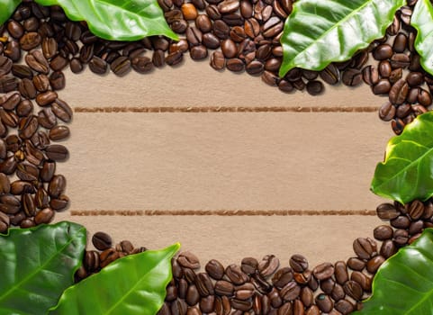 coffee seed and coffee leaf frame with floor copy space background