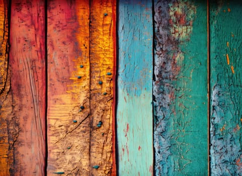Old grungy colorful wood background.