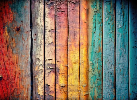 Old grungy colorful wood background.