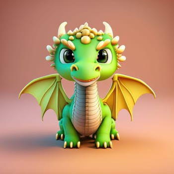 A Kawaii Baby Dragon. Bright and colorful 3D render computer generated. Adorable dragon baby with large eyes and realistic scales.