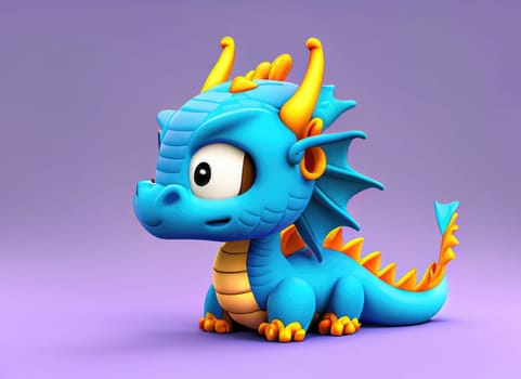 A Kawaii Baby Dragon. Bright and colorful 3D render computer generated. Adorable dragon baby with large eyes and realistic scales.