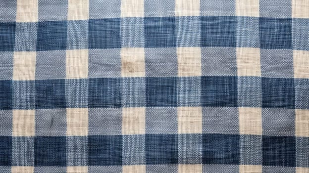 Background made of natural linen fabric in a checkered pattern, blue and natural colors.