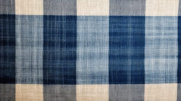 Background made of natural linen fabric in a checkered pattern, blue and natural colors.