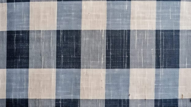 Background made of natural linen fabric in a checkered pattern, blue and natural colors.