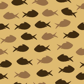 Seamless Repeatable Pattern with Cute Little Fish in Light and Dark Brown Color. Handdrawn Sketchy Drawing Digital Paper. Creative Background for Children Room Poster, Scrapbooking.
