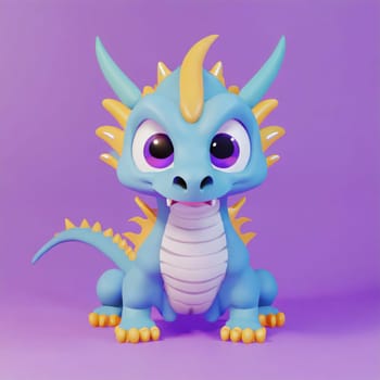 cute little baby dragon with big black eyes. Fantasy monster. Small Funny Cartoon character. Fairy tale. Isolated on black background.