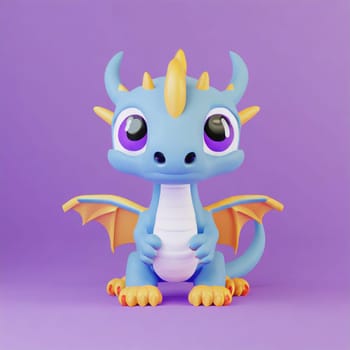 cute little baby dragon with big black eyes. Fantasy monster. Small Funny Cartoon character. Fairy tale. Isolated on black background.