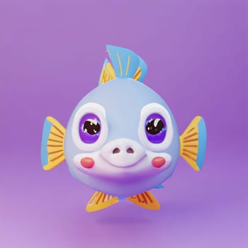 cute little baby fish  with big black eyes. Fantasy monster. Small Funny Cartoon character. Fairy tale. Isolated on black background.